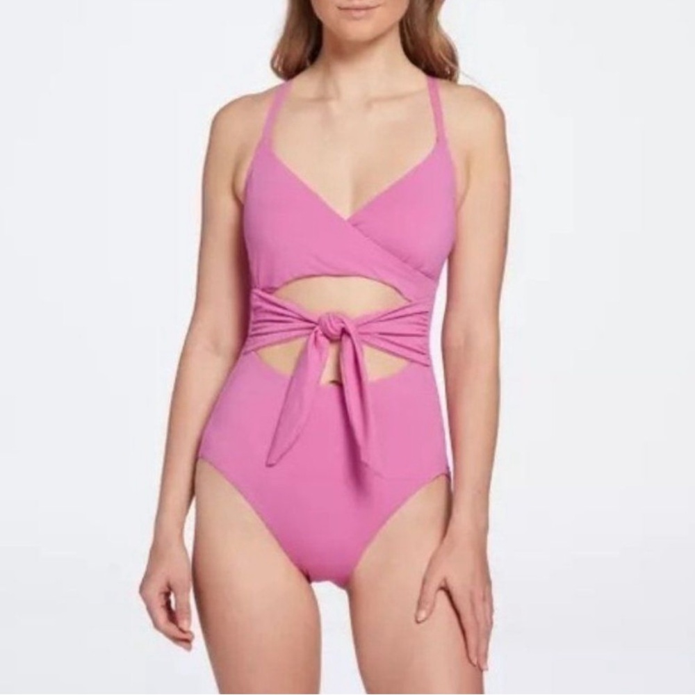 CALIA Tie Front One Piece Swimsuit Geranium Pink Size 4 | NWT Tummy Control